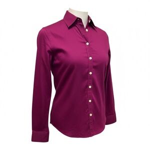 BANANA REPUBLIC No-Iron Fitted Sateen Blouse Magenta XS 2 classic office jewel